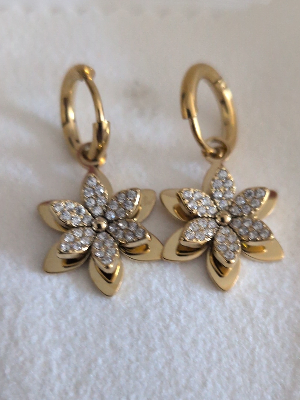 Gold Flower Crystal Drop Earrings - Women Jewelry